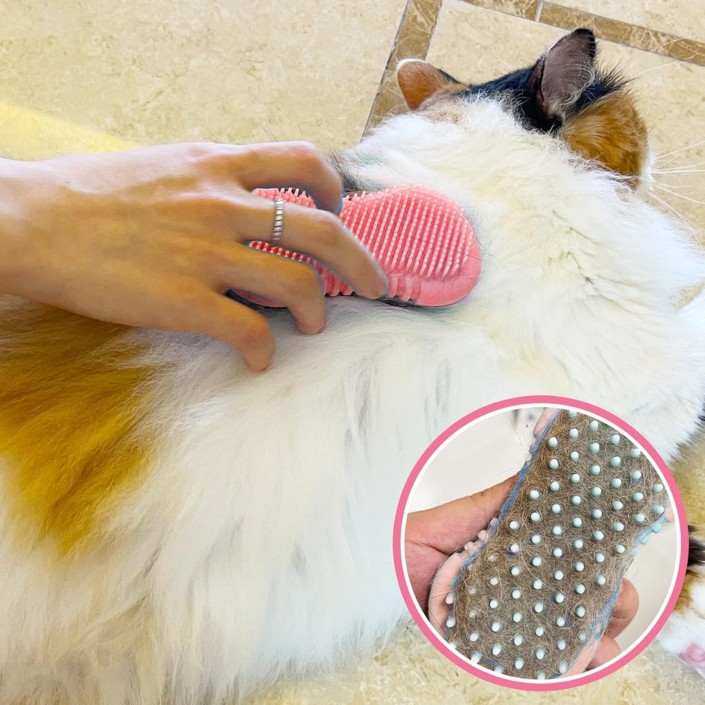 Revolutionary Pet Grooming Shampoo Brush - 2021 Silicone Bath Brush for Dogs & Cats with Soothing Massage Bristles - Effortlessly Removes Loose Fur (5 Inch, Pink)