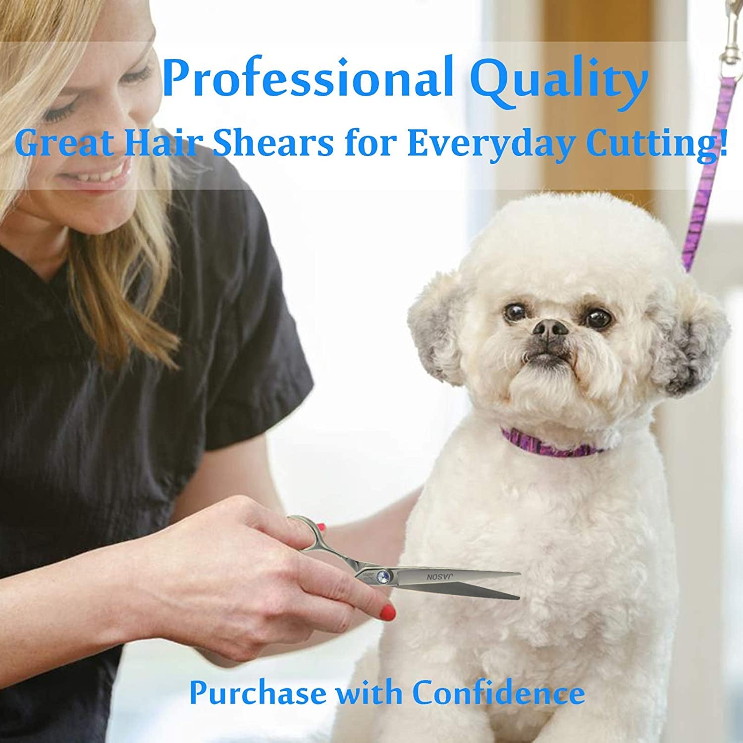 Premium 7" Ergonomic Dog Grooming Scissors - Sharp & Comfortable Shears with Jewelled Screw - Perfect Christmas Gift for Pet Lovers!