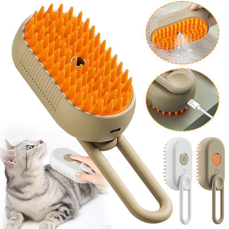 3-in-1 Electric Cat & Dog Steam Brush - Groom, Massage & Remove Hair Effortlessly!