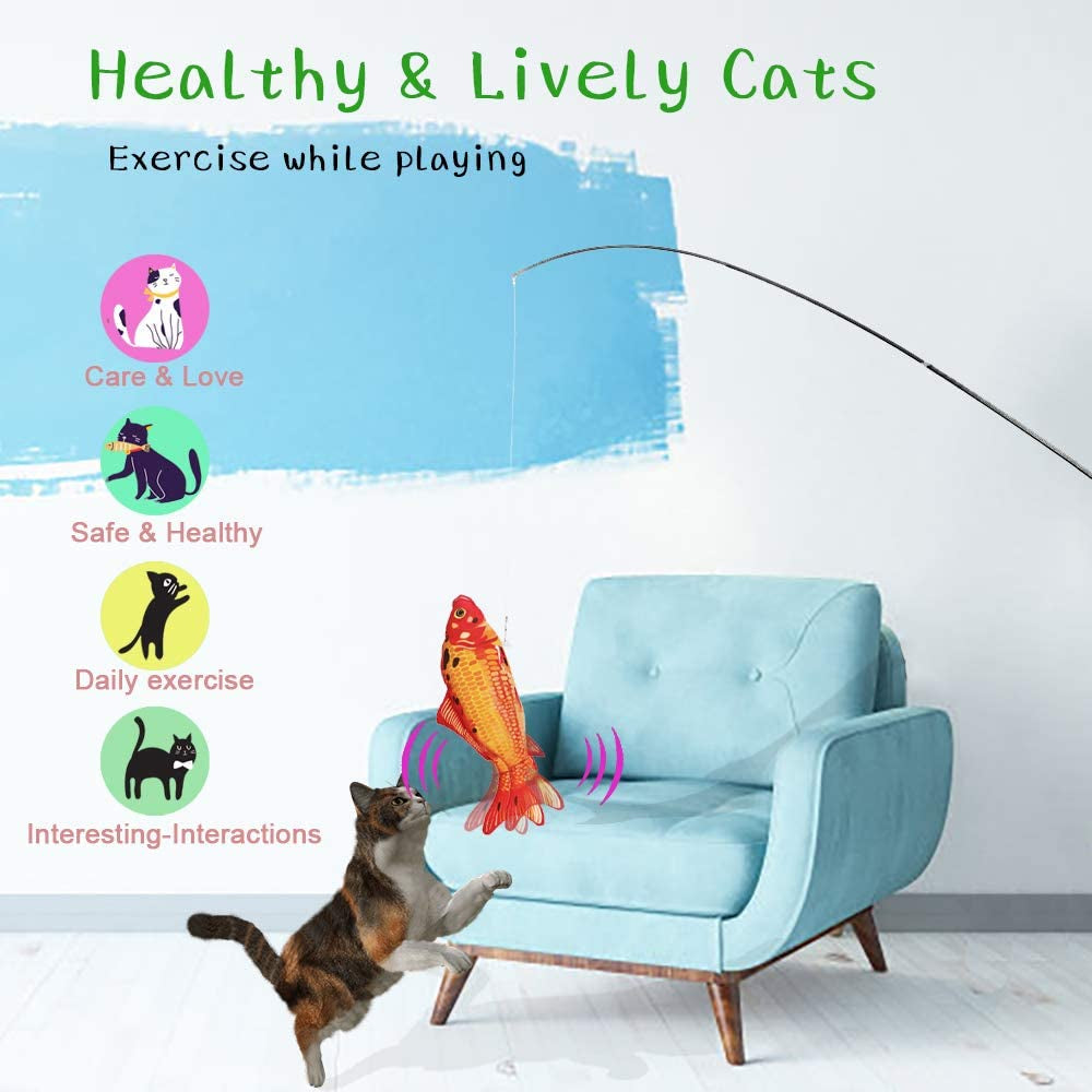 Interactive Electric Flopping Fish Cat Toy with Fishing Rod - Realistic Catnip Kicker for Indoor Cats and Kittens