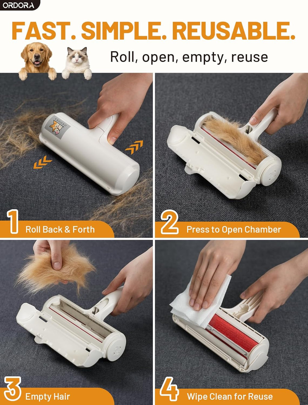 Ultimate Pet Hair Removal Tool - Eco-Friendly Reusable Lint Roller for Effortless Cleaning of Couch, Bedding, Car & More - Perfect for Multi-Pet Homes!