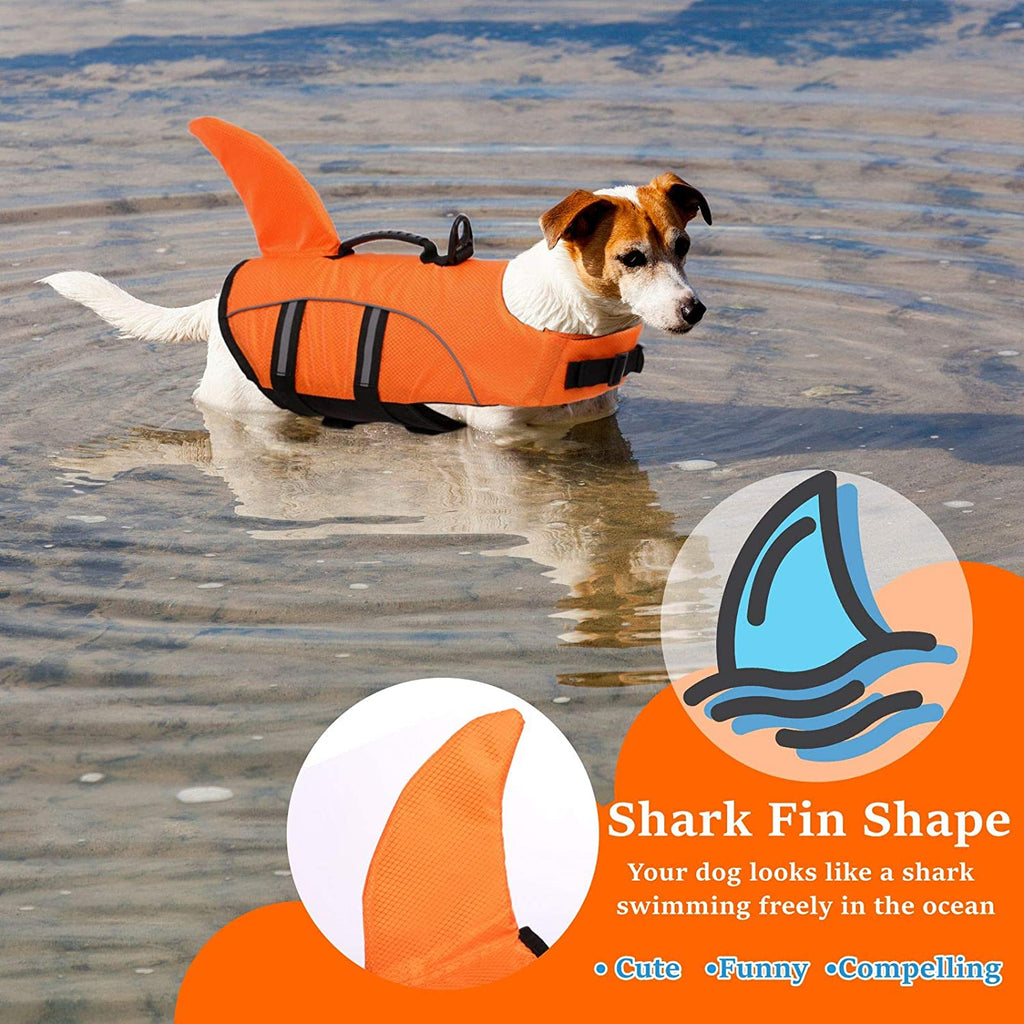 Extra Large Dog Life Jacket - Shark Fin Floatation Vest for Safe Boating, Swimming & Kayaking - Reflective Orange Vest for Golden Retrievers & Large Breeds - XXL