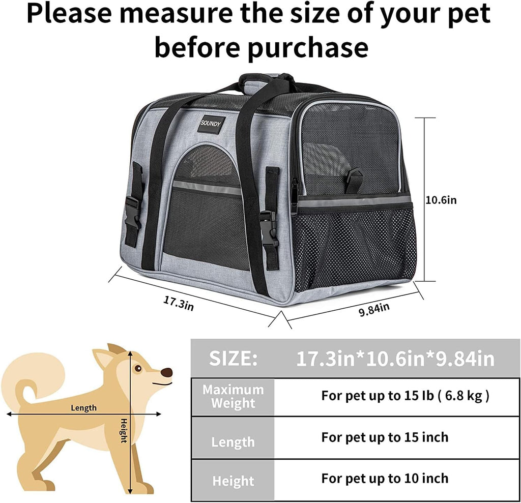 Airline Approved Portable Pet Carrier for Cats and Small Dogs - Grey with Bowl, Perfect for Travel!