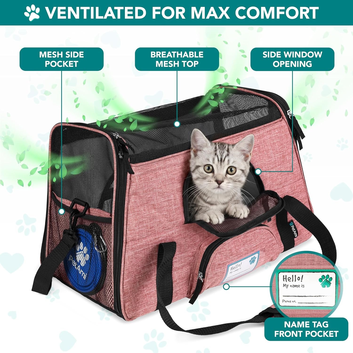 Airline Approved Soft-Sided Pet Carrier for Cats & Small Dogs - Comfortable Sherpa Bed, Breathable Mesh, Collapsible Bowl, Up to 18 lbs, Stylish Heather White & Red Design