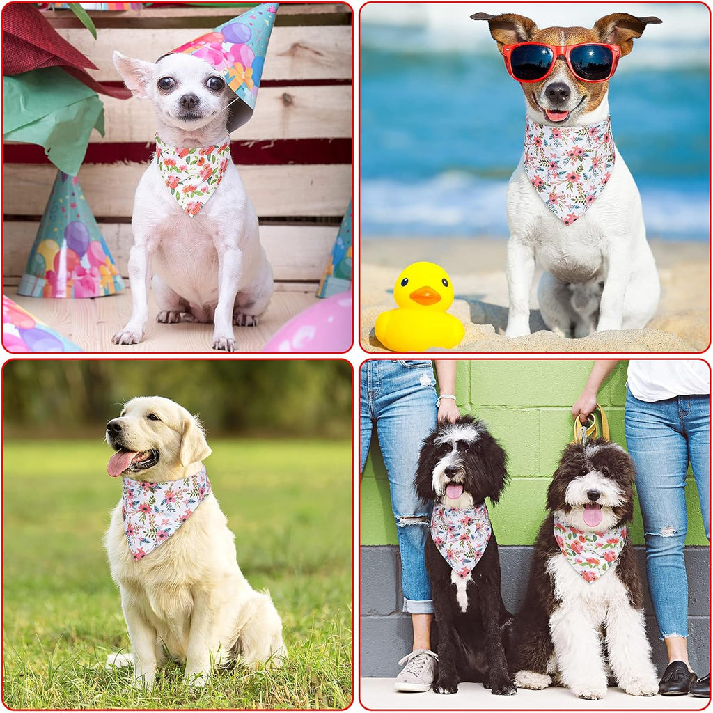 Stylish 2-Pack Dog Bandanas - Adjustable Floral Scarves for Medium & Small Dogs - Personalized Triangle Bibs for Your Furry Friend