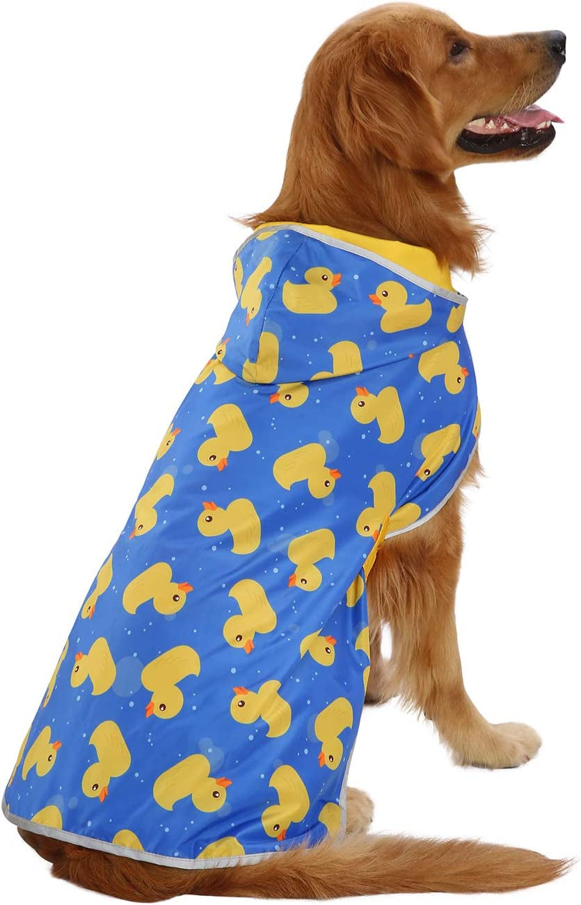 Stylish Reversible Hooded Dog Raincoat - Waterproof Poncho Jacket for Small to Large Dogs & Ducks - Bright Yellow - Size L