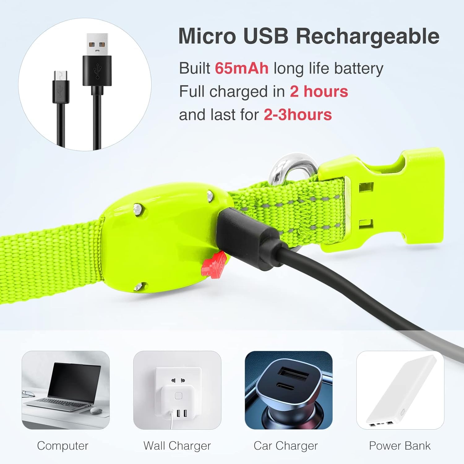 Rechargeable LED Dog Collar - Adjustable & Durable Light-Up Collar for Cats and Dogs (Green, XS)
