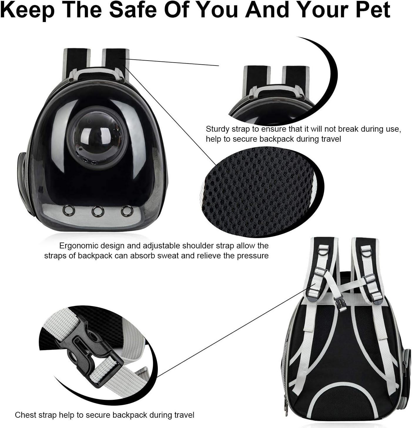 Versatile Black Cat & Dog Backpack Carrier - Perfect for Travel, Hiking & Outdoor Adventures!