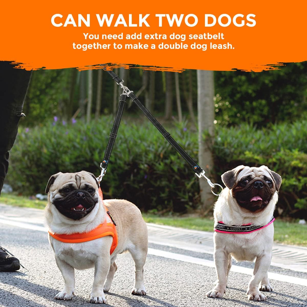Heavy Duty 6 FT Reflective Bungee Dog Leash - Perfect for Large, Medium & Small Dogs - Nylon Leash & Seatbelt Set (Black)