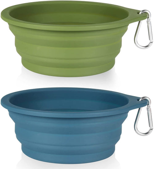 2-Pack Collapsible Silicone Dog Bowls - Perfect for Travel, Hiking & Outdoor Adventures - 600ml Capacity in Navy Blue & Dark Green
