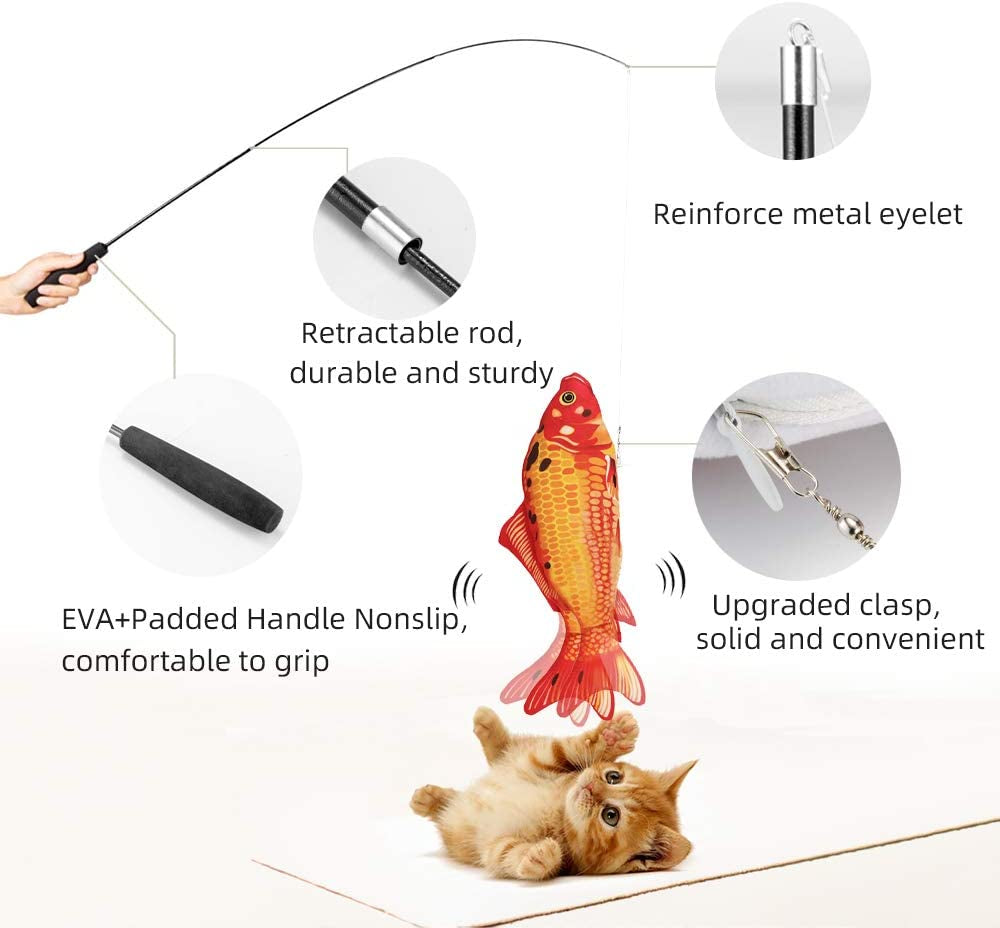 Interactive Electric Flopping Fish Cat Toy with Fishing Rod - Realistic Catnip Kicker for Indoor Cats and Kittens