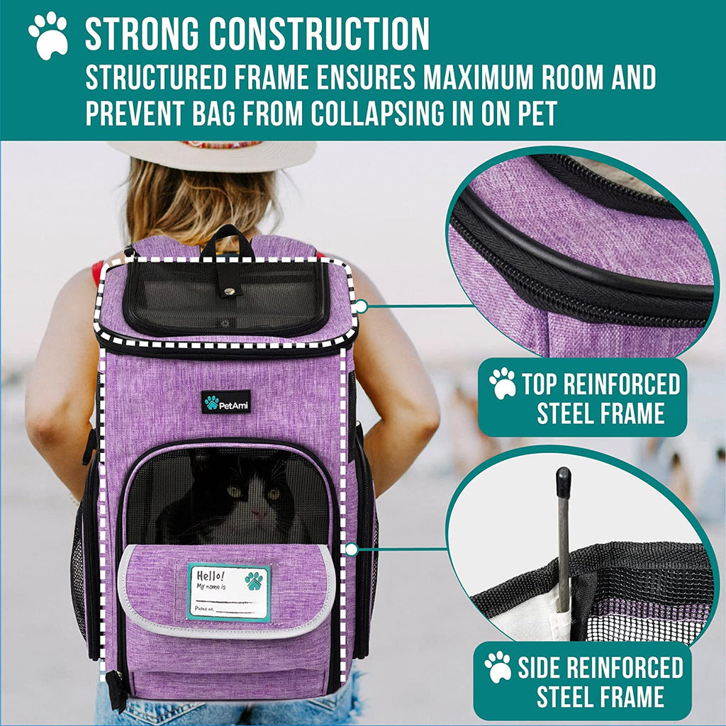 Airline Approved Dog Backpack Carrier - 4-Way Entry, Ventilated Mesh, Collapsible Pet Carrier for Small Pets (up to 18 lbs) - Perfect for Hiking, Travel & Vet Visits - Stylish Purple Design