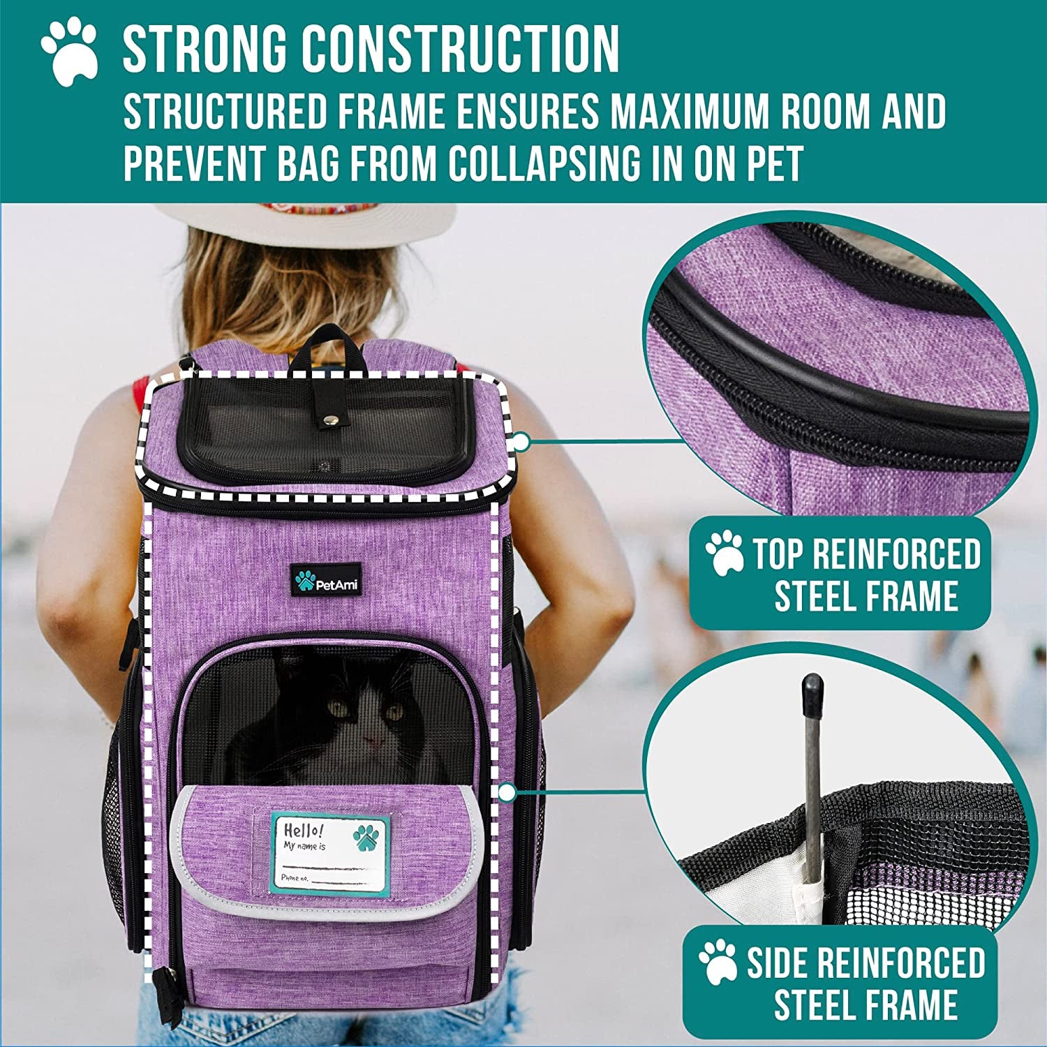 Airline Approved Dog Backpack Carrier - 4-Way Entry, Ventilated Mesh, Collapsible Pet Carrier for Small Pets (up to 18 lbs) - Perfect for Hiking, Travel & Vet Visits - Stylish Purple Design