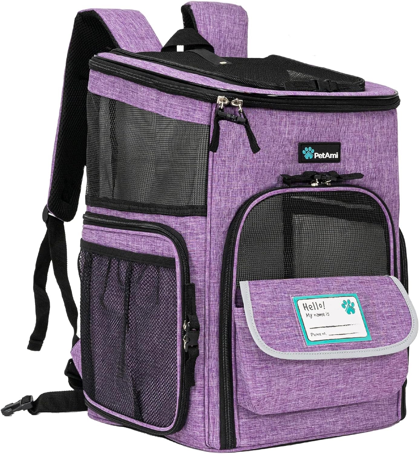 Airline Approved Dog Backpack Carrier - 4-Way Entry, Ventilated Mesh, Collapsible Pet Carrier for Small Pets (up to 18 lbs) - Perfect for Hiking, Travel & Vet Visits - Stylish Purple Design