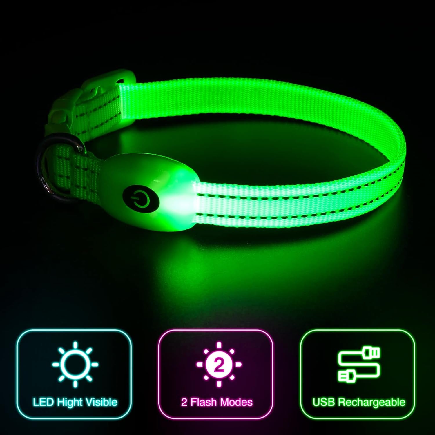 Rechargeable LED Dog Collar - Adjustable & Durable Light-Up Collar for Cats and Dogs (Green, XS)