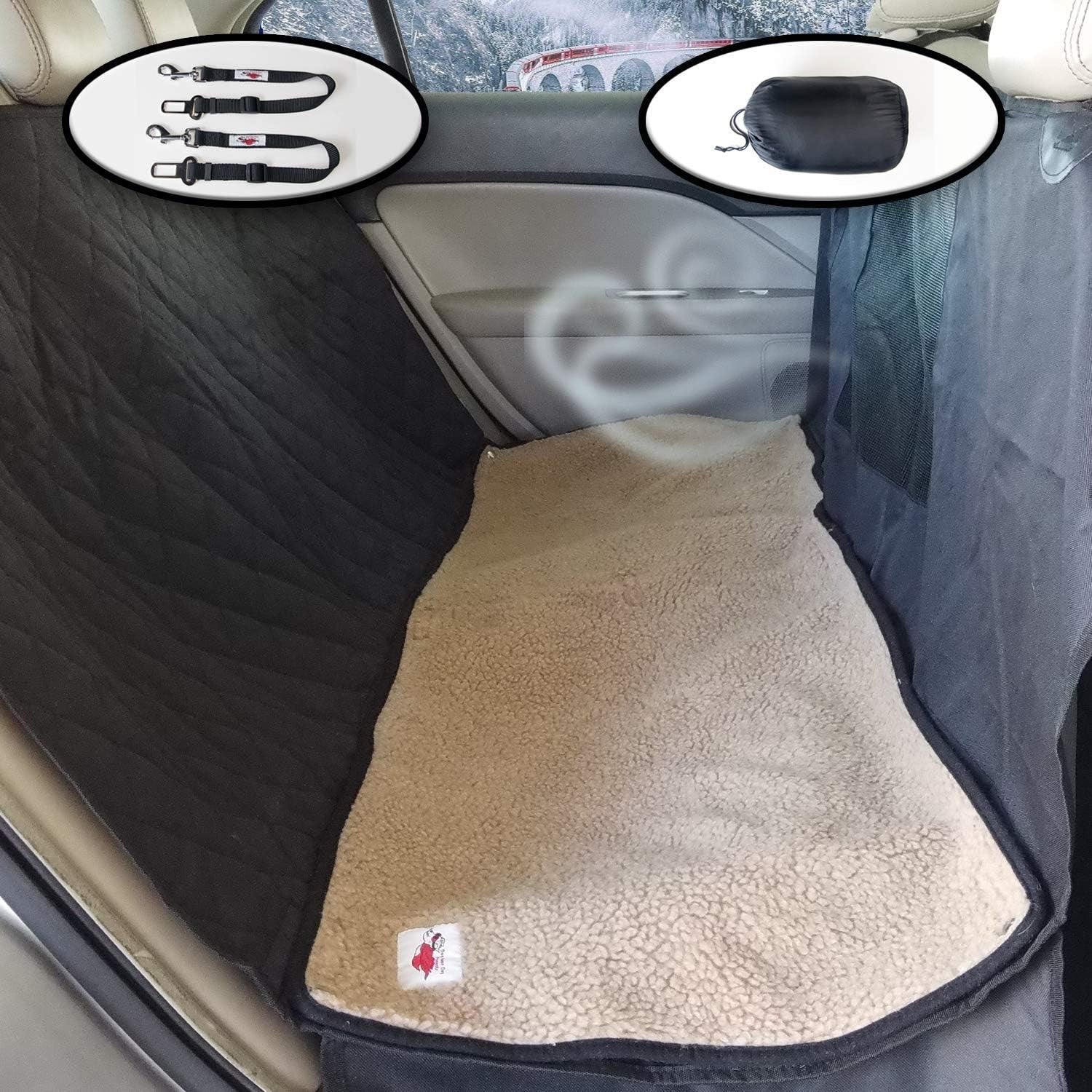 Premium 5-Piece Pet Seat Cover & Dog Hammock with Washable Fleece Mat, Mesh Window & Durable Metal Buckles - Ultimate Protection for Your Car
