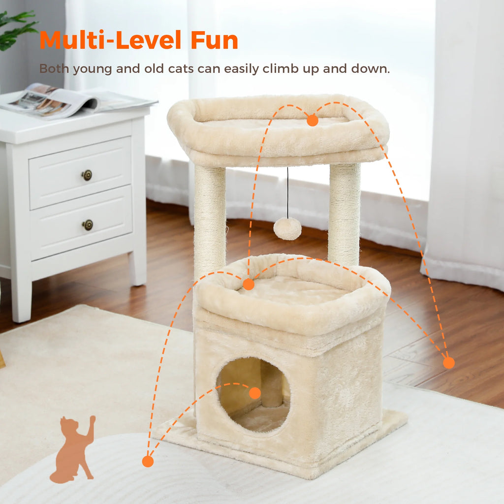 Cozy 27" Cat Tree for Medium Cats - Plush Condo & Scratching Posts in Beige
