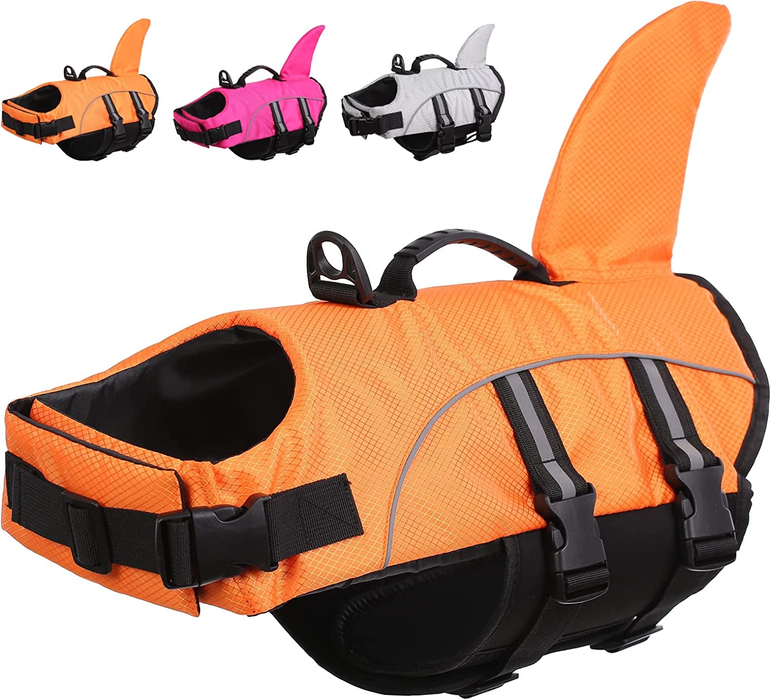 Extra Large Dog Life Jacket - Shark Fin Floatation Vest for Safe Boating, Swimming & Kayaking - Reflective Orange Vest for Golden Retrievers & Large Breeds - XXL