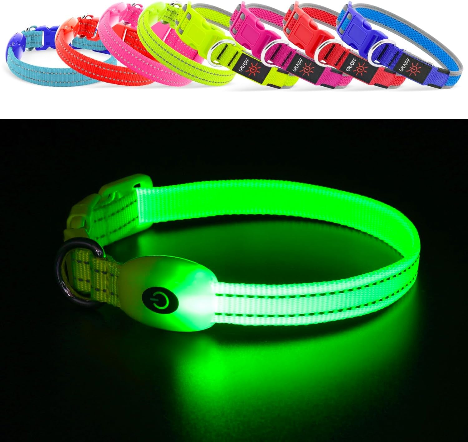 Rechargeable LED Dog Collar - Adjustable & Durable Light-Up Collar for Cats and Dogs (Green, XS)