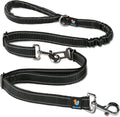Heavy Duty 6 FT Reflective Bungee Dog Leash - Perfect for Large, Medium & Small Dogs - Nylon Leash & Seatbelt Set (Black)