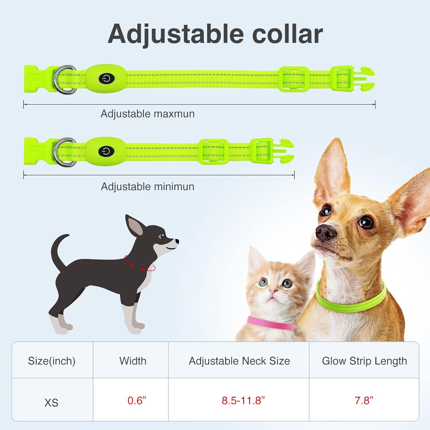 Rechargeable LED Dog Collar - Adjustable & Durable Light-Up Collar for Cats and Dogs (Green, XS)