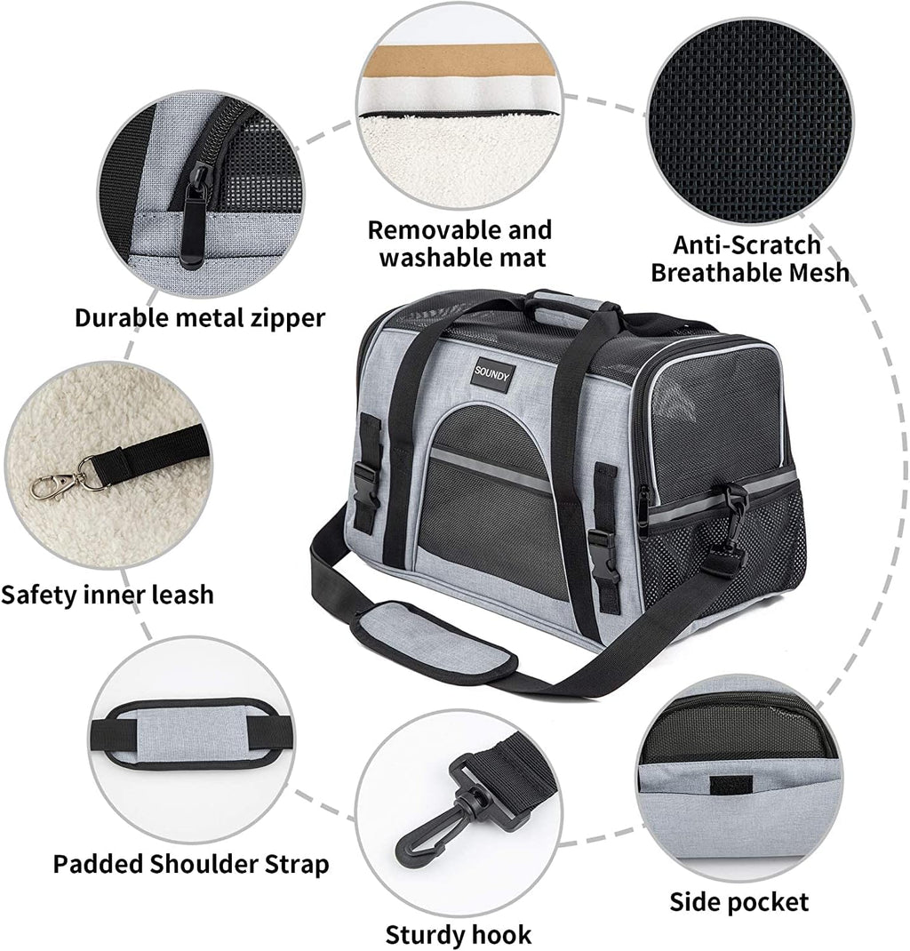 Airline Approved Portable Pet Carrier for Cats and Small Dogs - Grey with Bowl, Perfect for Travel!
