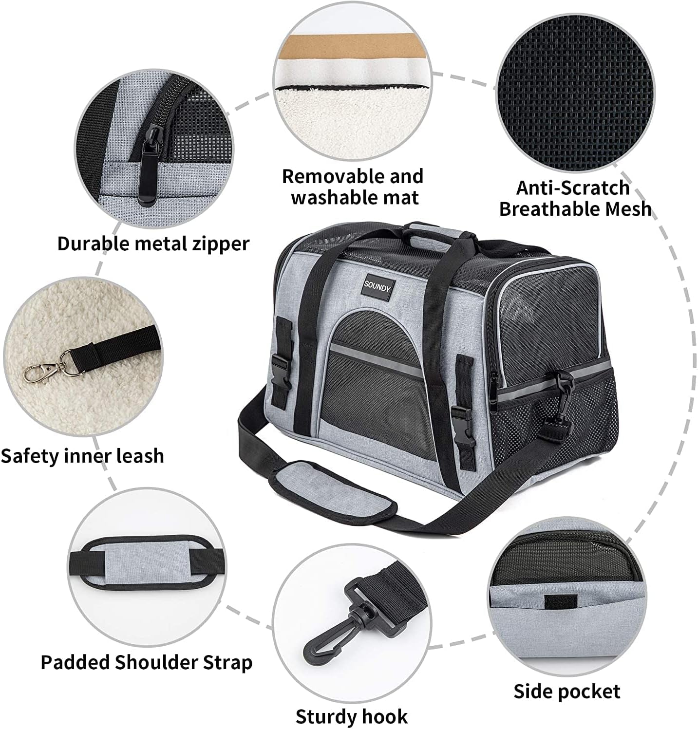 Airline Approved Portable Pet Carrier for Cats and Small Dogs - Grey with Bowl, Perfect for Travel!