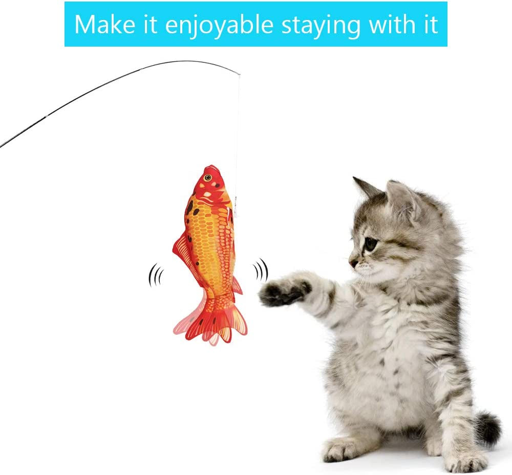 Interactive Electric Flopping Fish Cat Toy with Fishing Rod - Realistic Catnip Kicker for Indoor Cats and Kittens