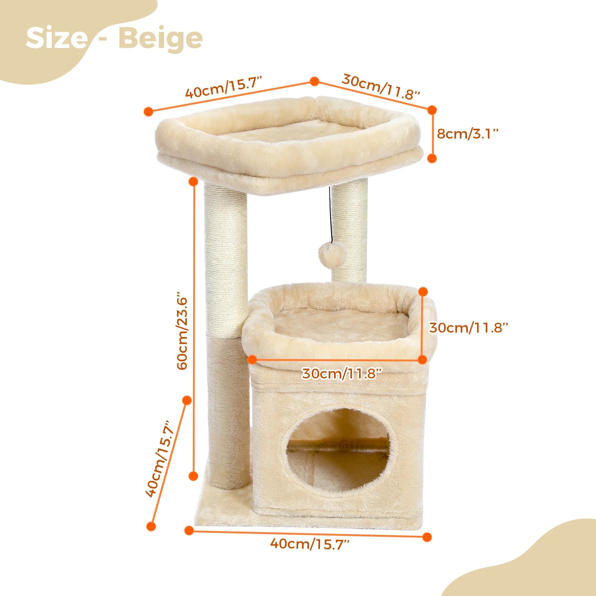Cozy 27" Cat Tree for Medium Cats - Plush Condo & Scratching Posts in Beige
