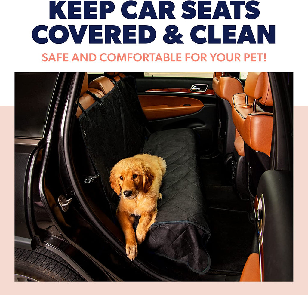 Ultimate Black Car Rear Seat Cover for Dogs - Durable, Waterproof, Scratch Resistant & Nonslip Protection - Machine Washable Pet Accessory for Back Seats