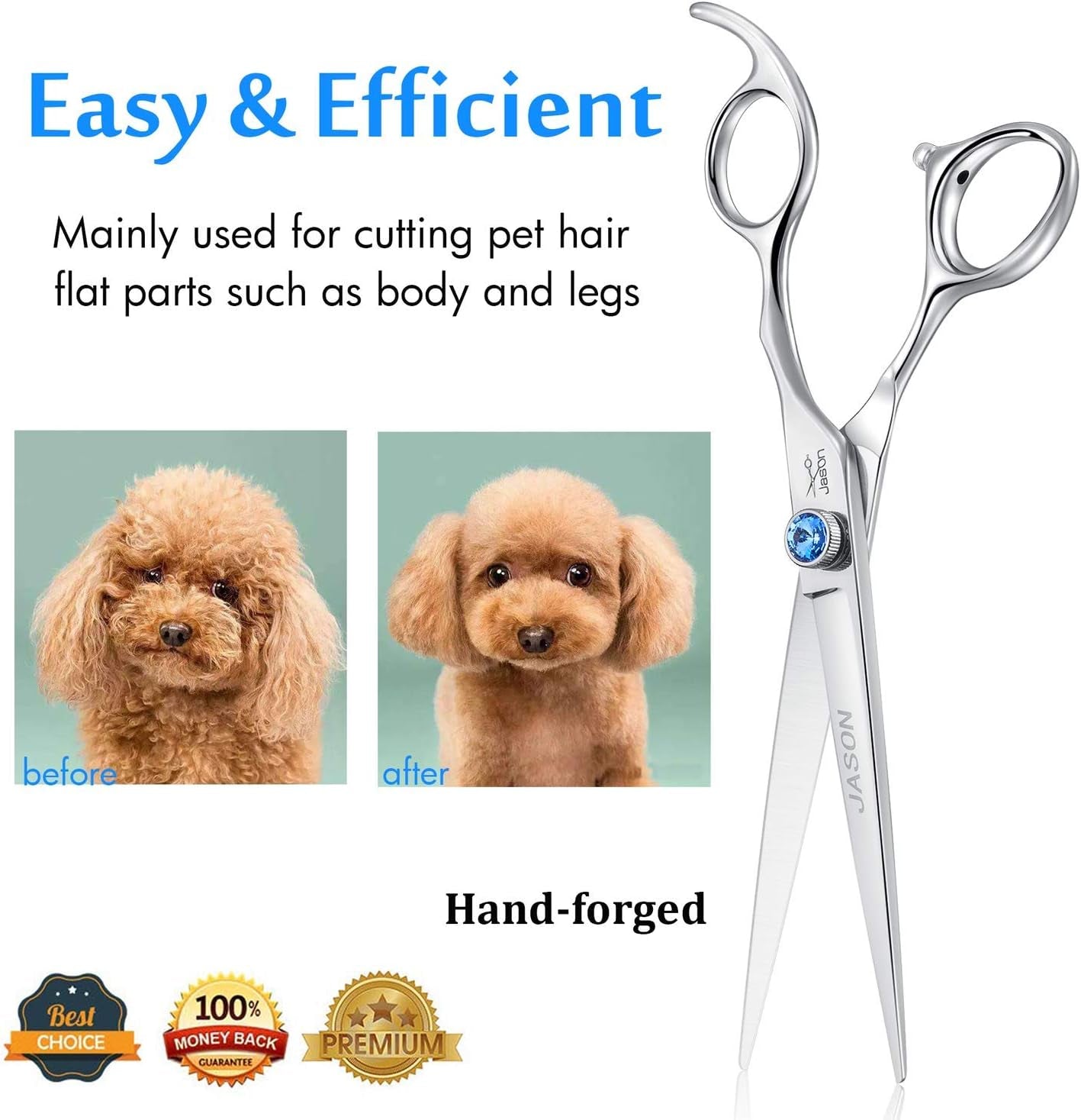 Premium 7" Ergonomic Dog Grooming Scissors - Sharp & Comfortable Shears with Jewelled Screw - Perfect Christmas Gift for Pet Lovers!