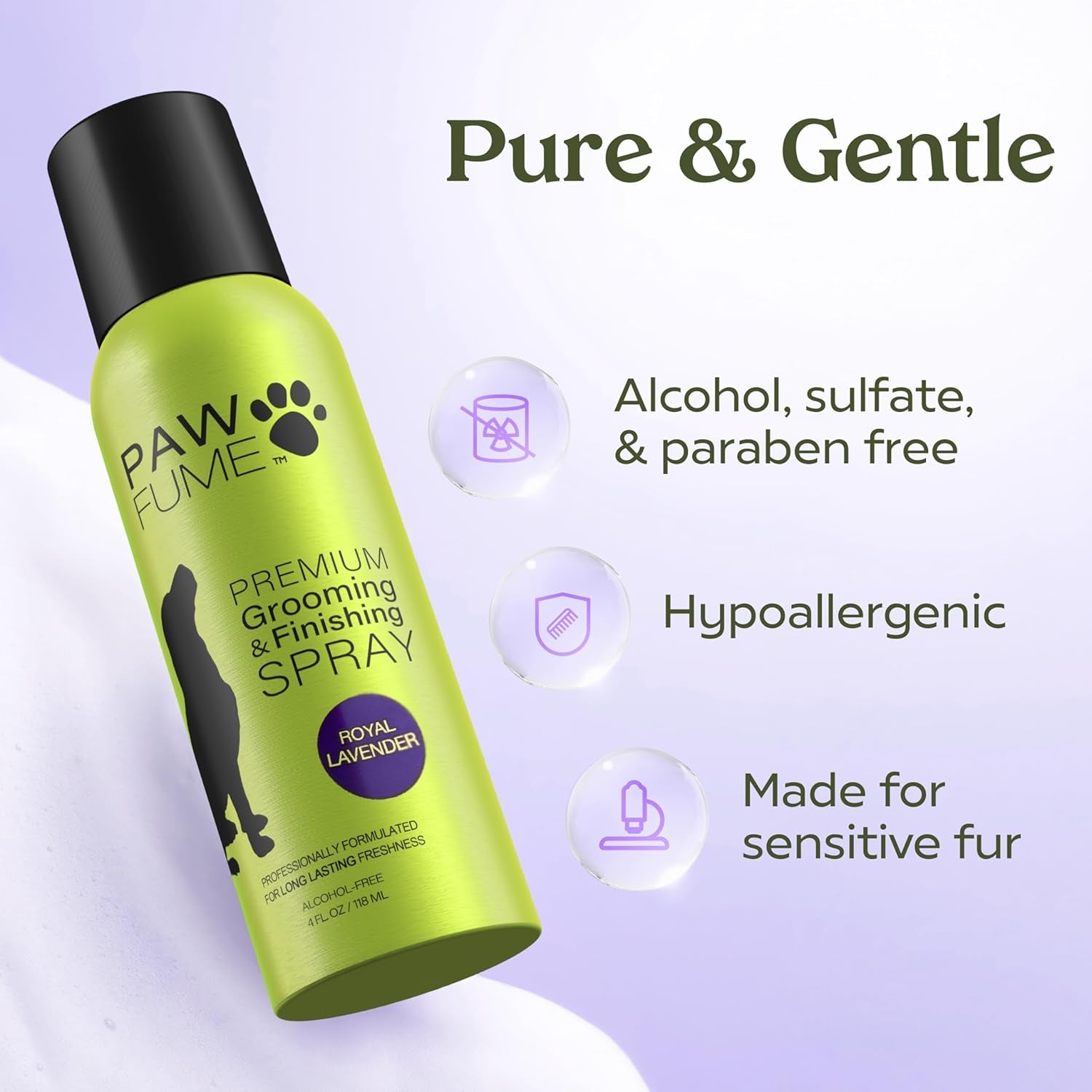 PAWFUME Royal Lavender Dog Detangler Spray – Hypoallergenic & Moisturizing for Luxurious Salon-Quality Grooming, 1-Pack