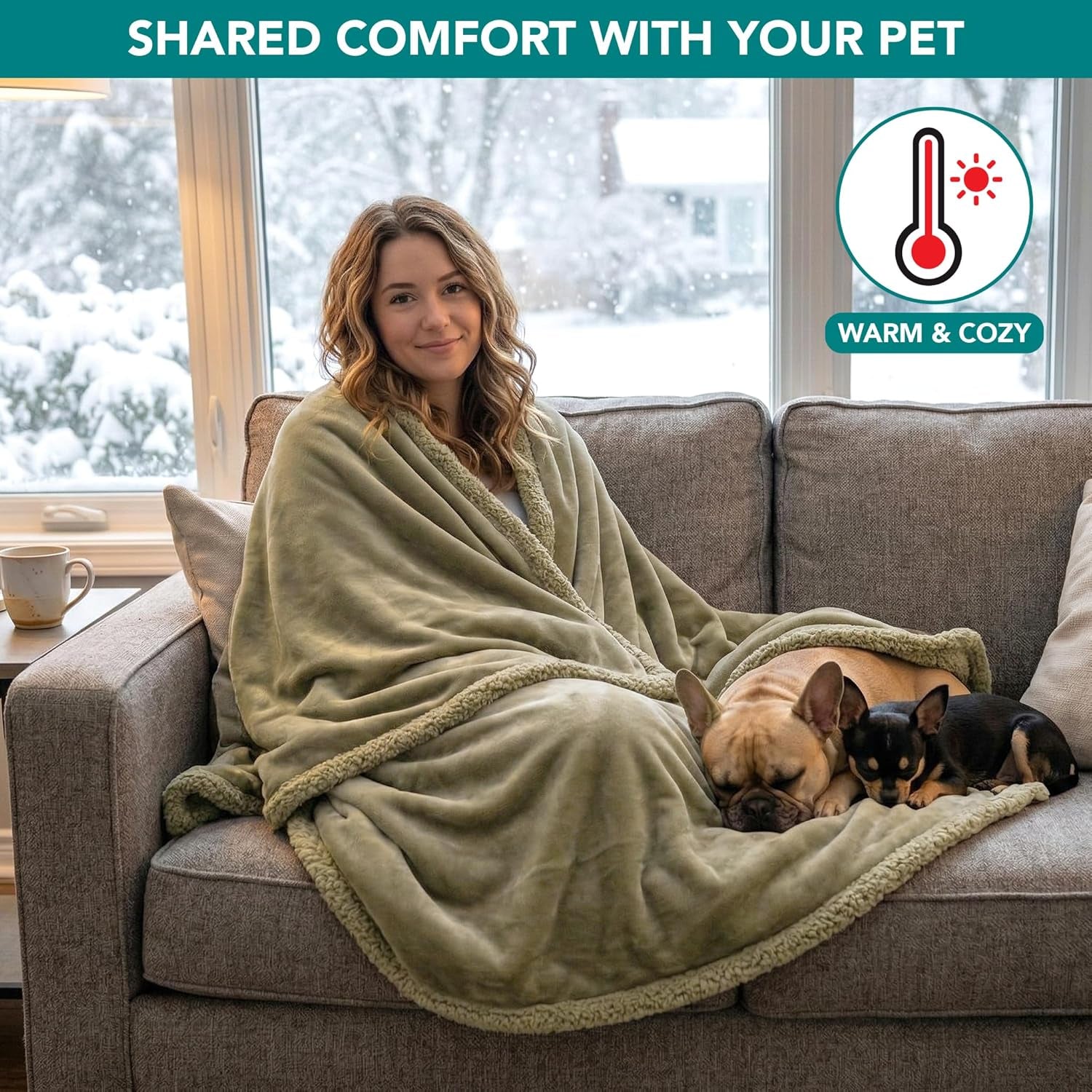 Waterproof Dog Blanket for Couch, Large 60X40, Pee Proof Sherpa Fleece Reversible Pet Throw, Furniture Protector for Bed Sofa Kennel, Soft Washable Cover for Medium Dogs Cats, Taupe Sherpa