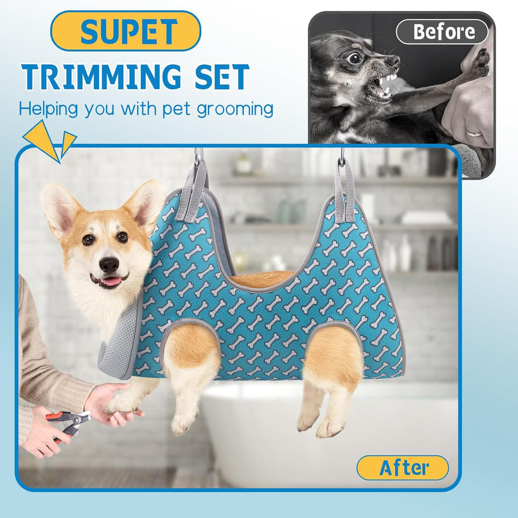 Ultimate Dog Grooming Hammock Harness - Relaxing Restraint for Cats & Dogs (Coral Blue, Size M: 9"-12.5" Leg Spacing, Up to 50LBS)
