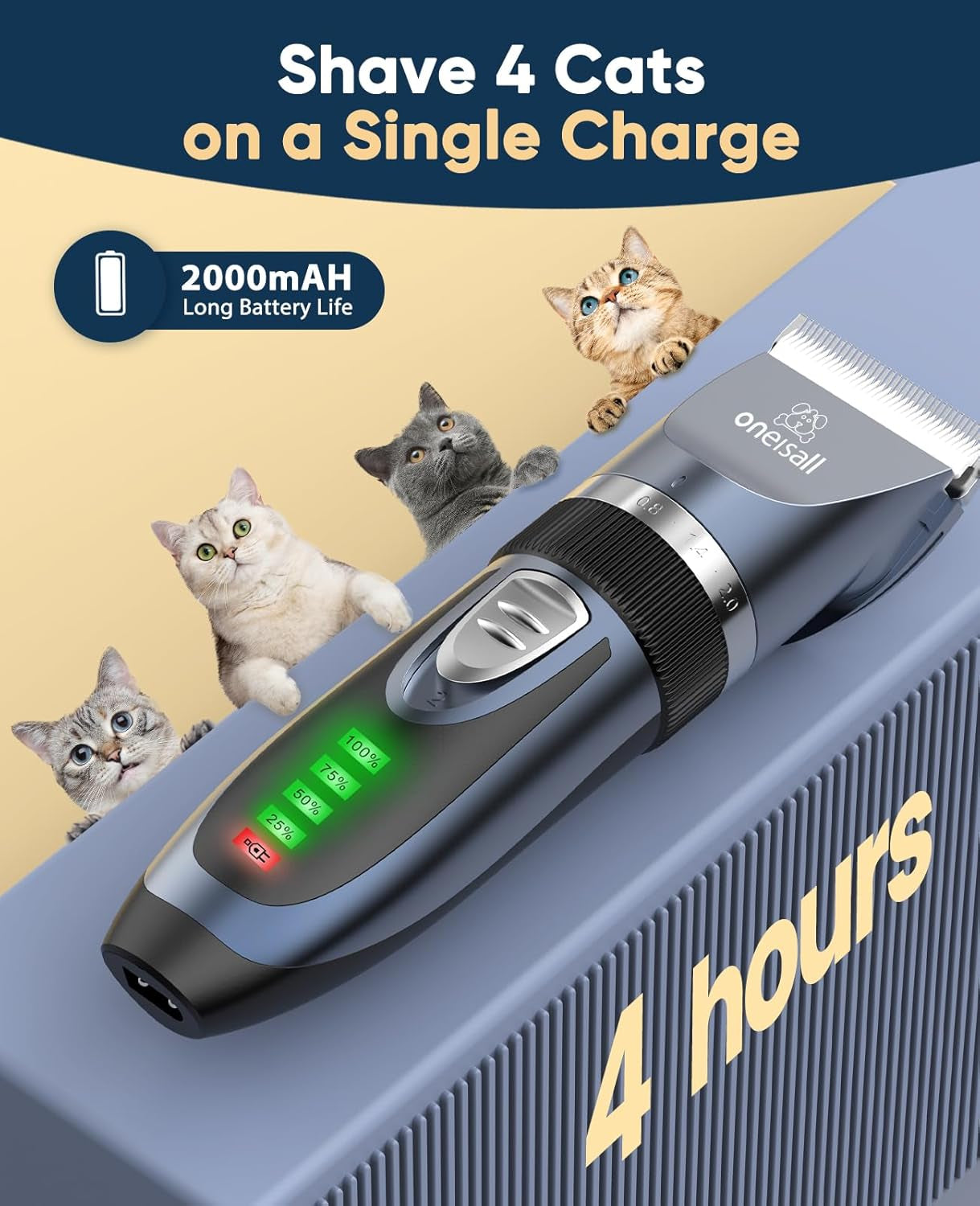 Whisper-Quiet Cat Clippers for Matted & Long Hair - 2-Speed Cordless Grooming Kit for Cats & Small Dogs (Blue)