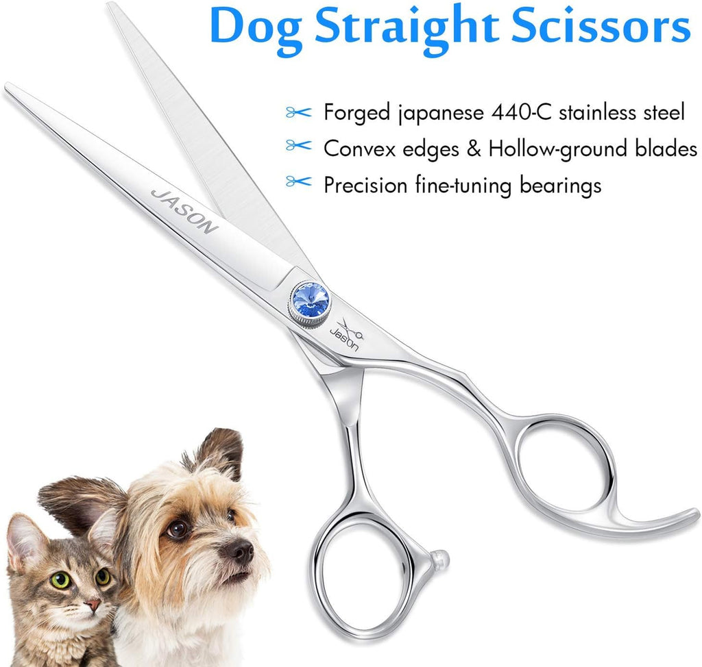 Premium 7" Ergonomic Dog Grooming Scissors - Sharp & Comfortable Shears with Jewelled Screw - Perfect Christmas Gift for Pet Lovers!