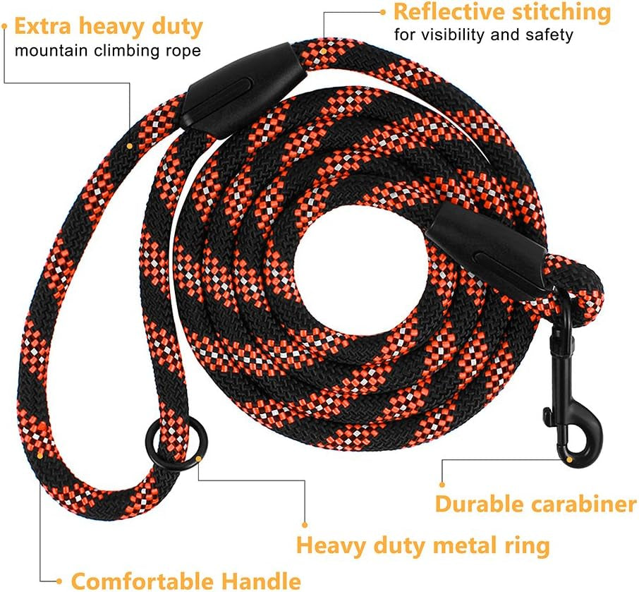 Durable 6Ft Reflective Rope Dog Leash for All Breeds - Perfect for Training & Outdoor Adventures (L/XL, Orange)