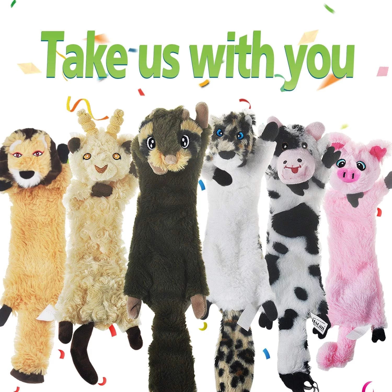 6-Pack No Stuffing Dog Squeaky Toys - Durable Plush Crinkle Toys for Small Dogs, Perfect for Teething and Chewing!