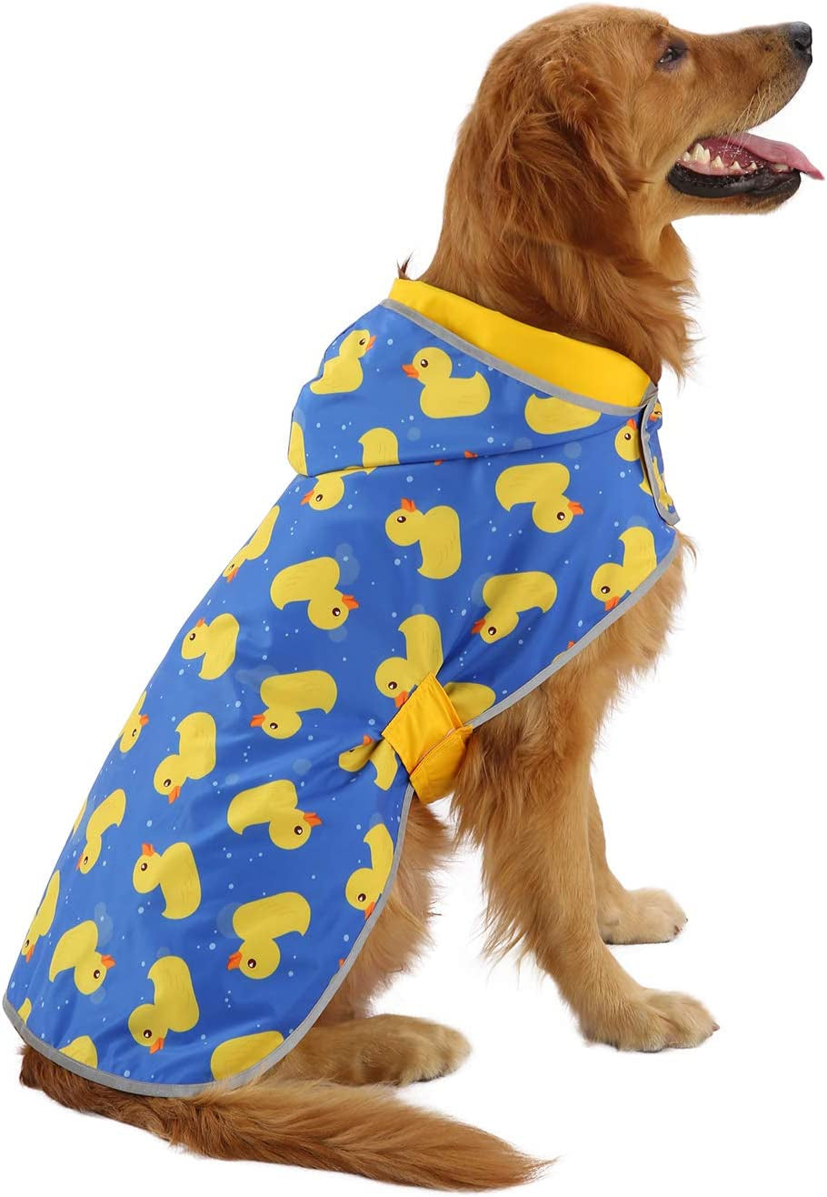 Stylish Reversible Hooded Dog Raincoat - Waterproof Poncho Jacket for Small to Large Dogs & Ducks - Bright Yellow - Size L