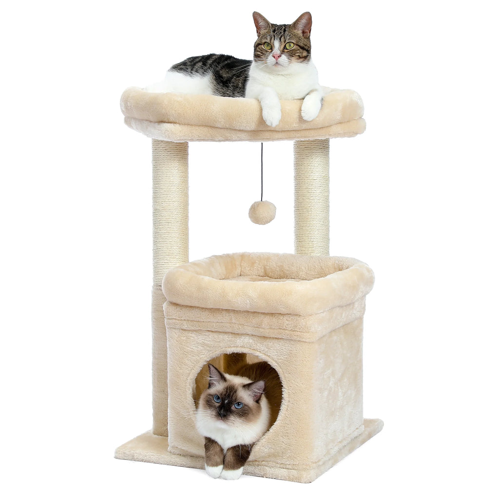 Cozy 27" Cat Tree for Medium Cats - Plush Condo & Scratching Posts in Beige