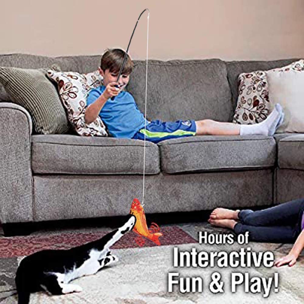 Interactive Electric Flopping Fish Cat Toy with Fishing Rod - Realistic Catnip Kicker for Indoor Cats and Kittens