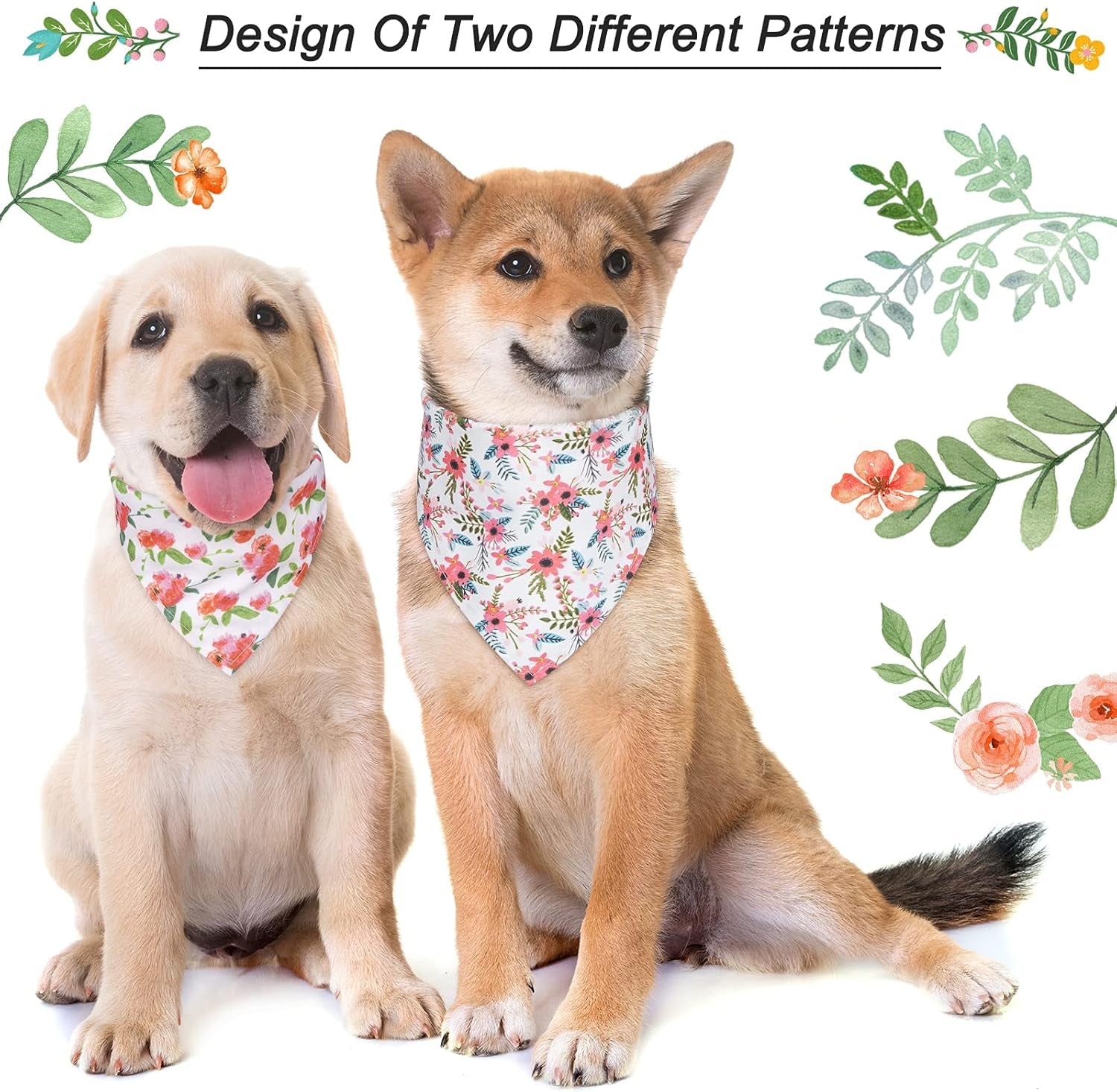 Stylish 2-Pack Dog Bandanas - Adjustable Floral Scarves for Medium & Small Dogs - Personalized Triangle Bibs for Your Furry Friend