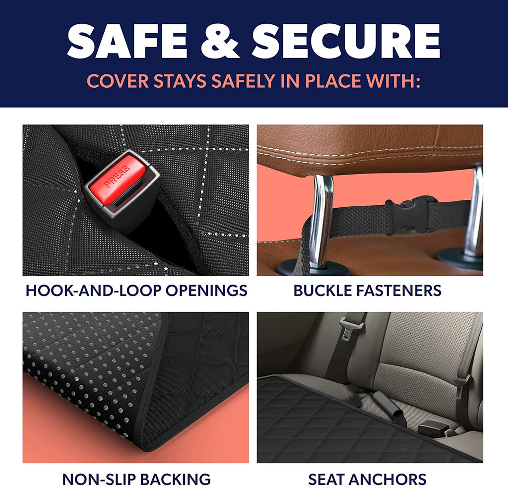 Ultimate Black Car Rear Seat Cover for Dogs - Durable, Waterproof, Scratch Resistant & Nonslip Protection - Machine Washable Pet Accessory for Back Seats