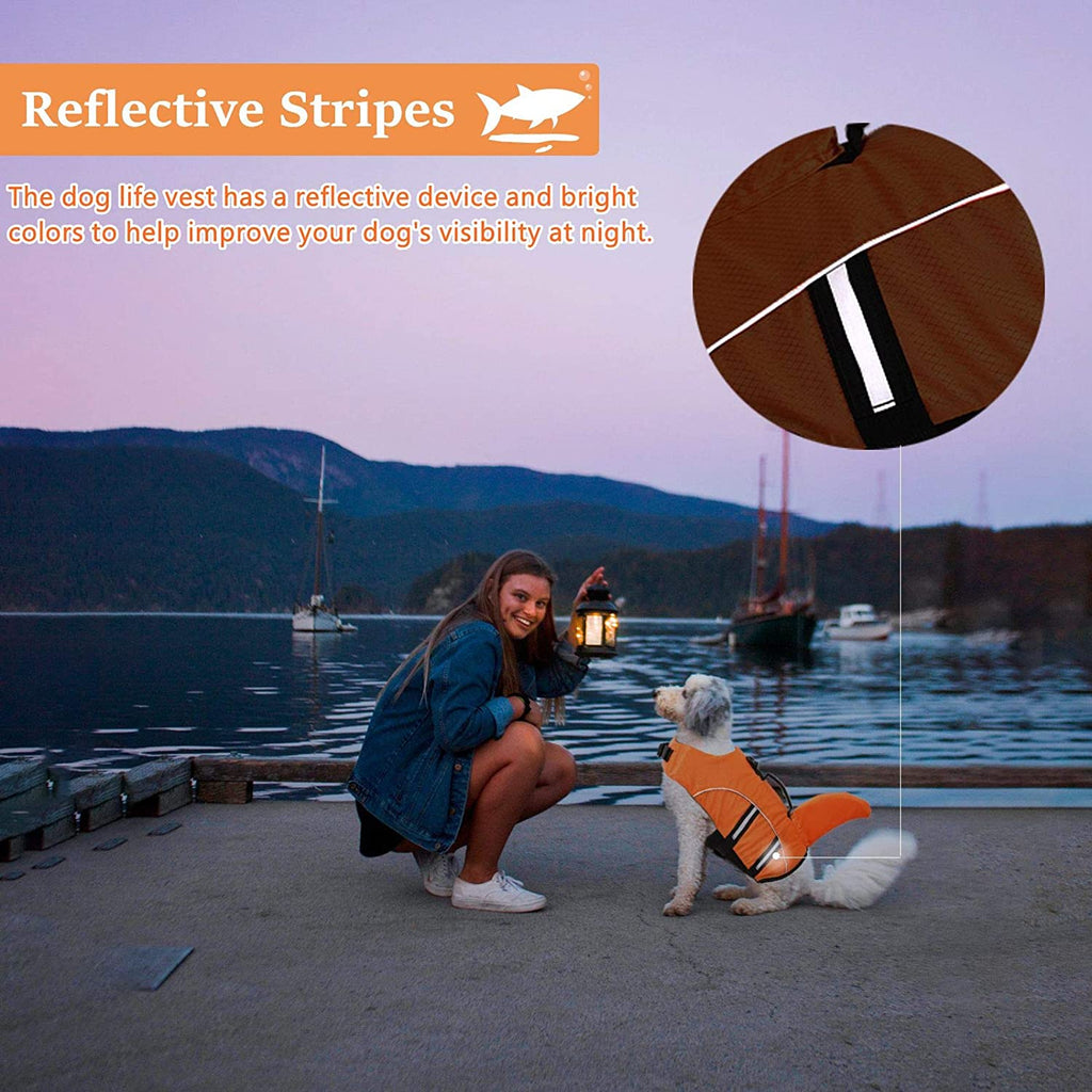 Extra Large Dog Life Jacket - Shark Fin Floatation Vest for Safe Boating, Swimming & Kayaking - Reflective Orange Vest for Golden Retrievers & Large Breeds - XXL