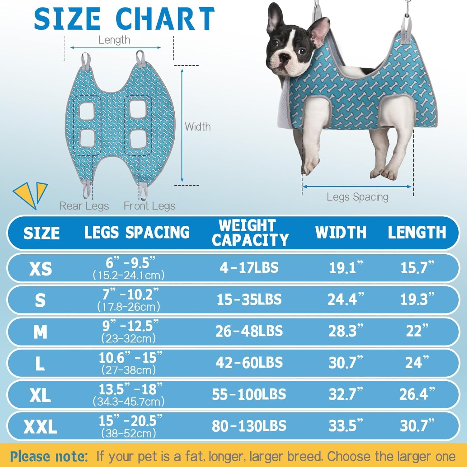 Ultimate Dog Grooming Hammock Harness - Relaxing Restraint for Cats & Dogs (Coral Blue, Size M: 9"-12.5" Leg Spacing, Up to 50LBS)