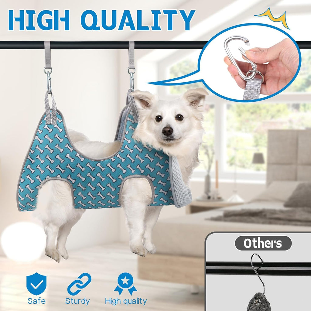 Ultimate Dog Grooming Hammock Harness - Relaxing Restraint for Cats & Dogs (Coral Blue, Size M: 9"-12.5" Leg Spacing, Up to 50LBS)