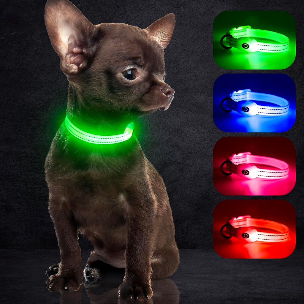 Rechargeable LED Dog Collar - Adjustable & Durable Light-Up Collar for Cats and Dogs (Green, XS)