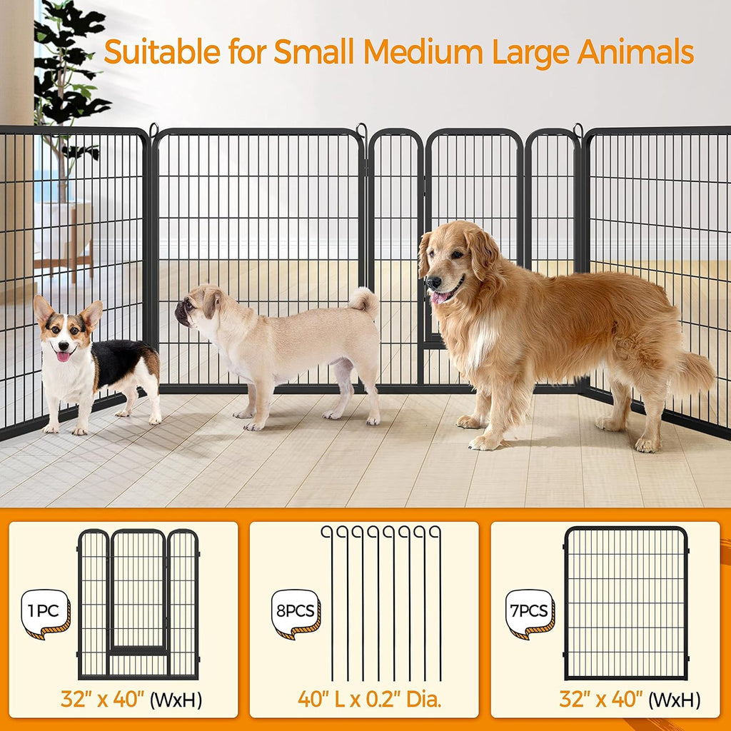 Ultimate 8-Panel Dog Playpen - 40" High Portable Indoor/Outdoor Fence with Gate for Medium & Large Breeds