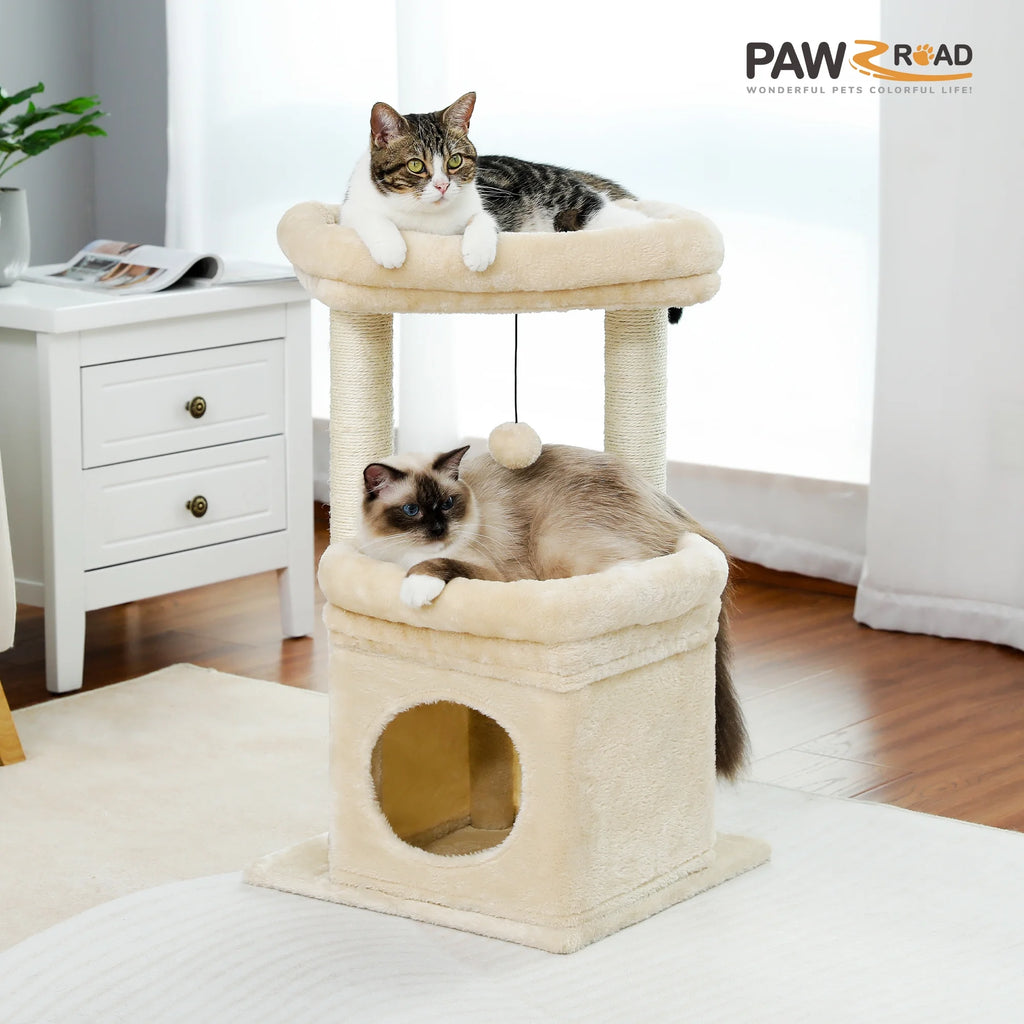 Cozy 27" Cat Tree for Medium Cats - Plush Condo & Scratching Posts in Beige