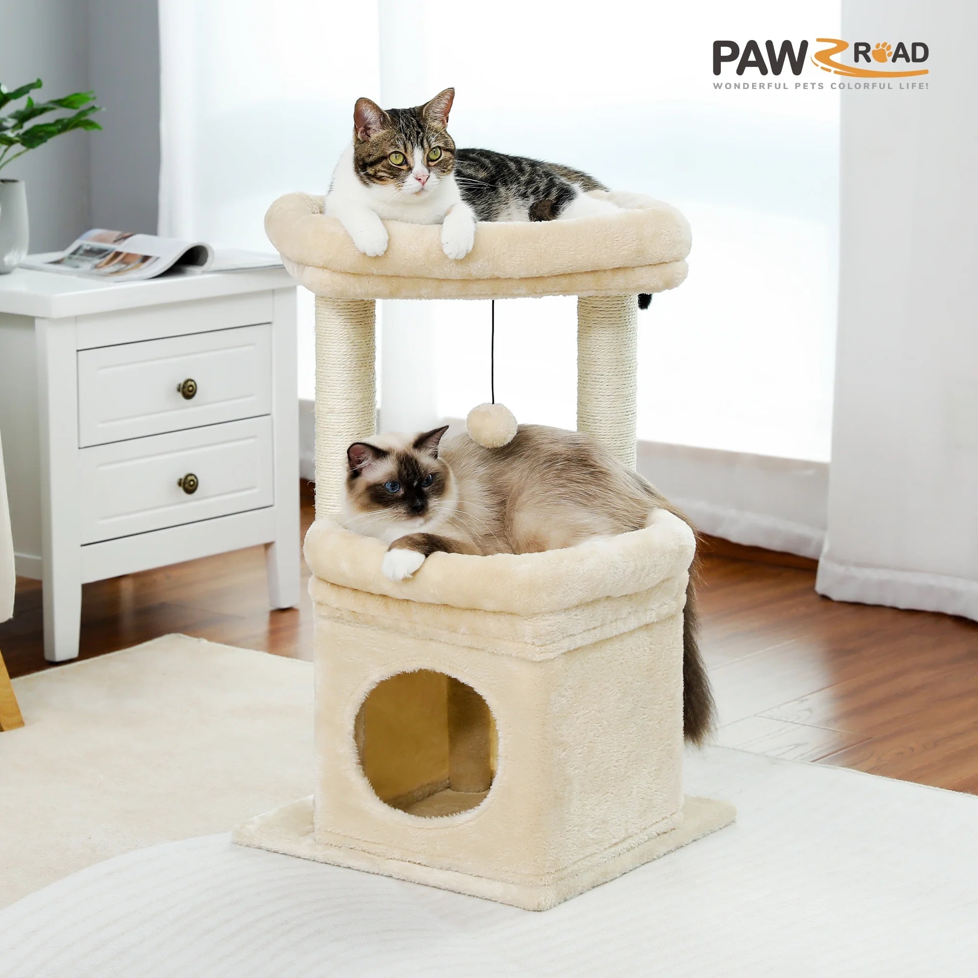 Cozy 27" Cat Tree for Medium Cats - Plush Condo & Scratching Posts in Beige